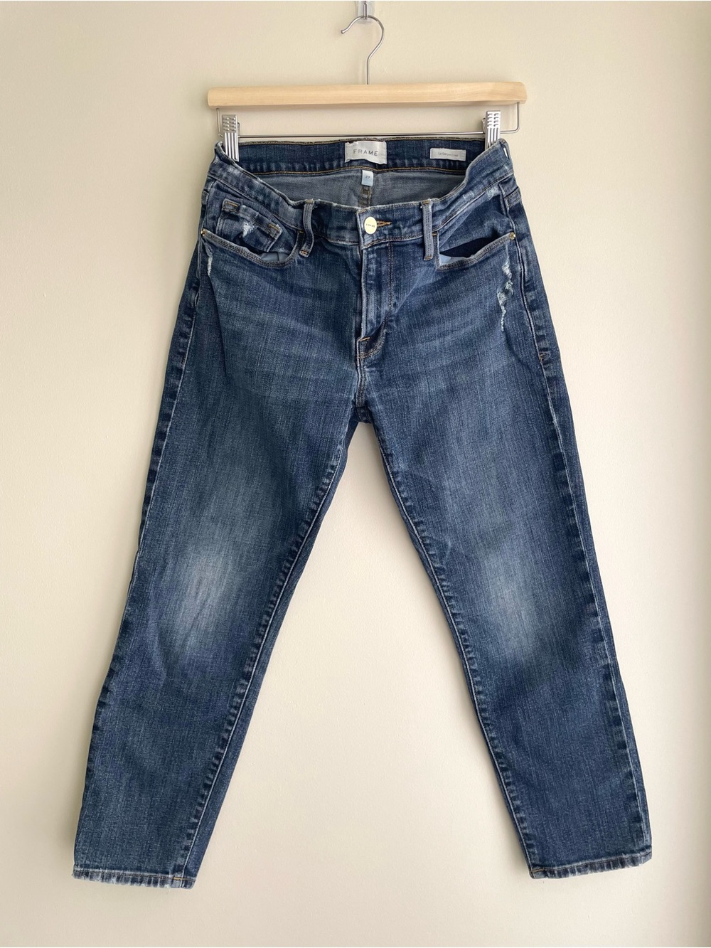 Frame Denim Le Garçon Crop Mid Rise Boyfriend Medium Blue Wash Cotton Jeans